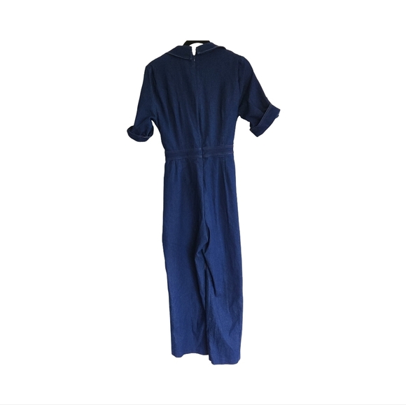 Vintage Denim Jumpsuit Romper With Short Sleeve And Wide Leg - Picture 5 of 6